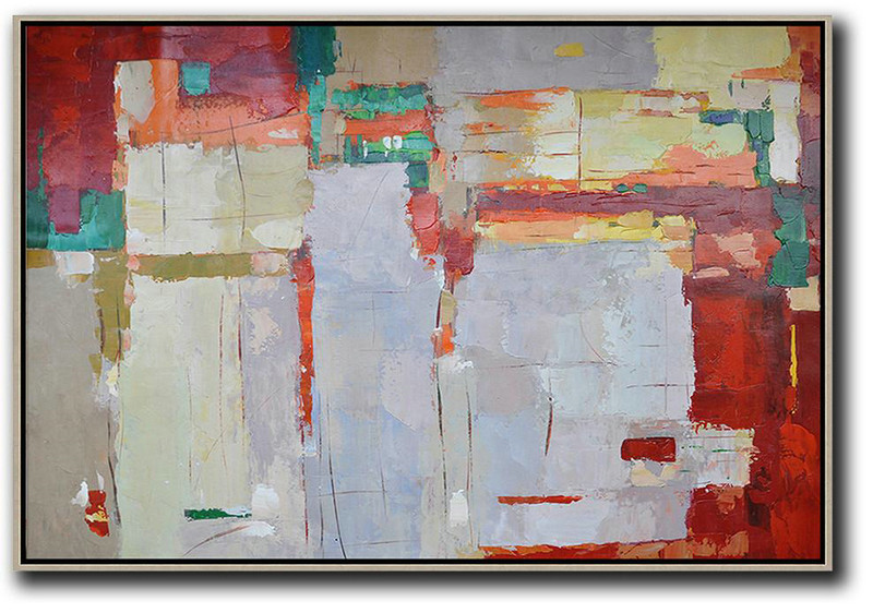 Original Extra Large Wall Art,Oversized Horizontal Contemporary Art,Abstract Art Decor,Contemporary Painting,Grey,Red,Yellow.etc